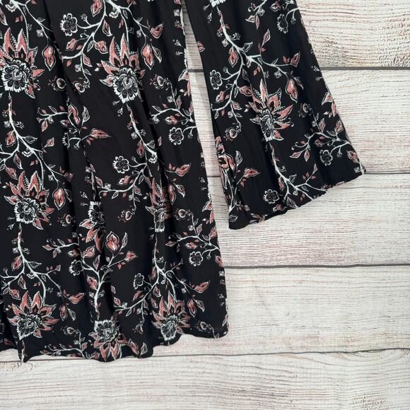 Others Follow Floral Shirt Mini Dress Womens Large Black Pink V-Neck Button Neck - Picture 5 of 10